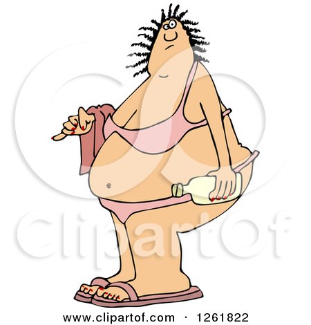 Clipart of a Fat White Woman in a Bikini - Royalty Free Vector Illustration by djart
