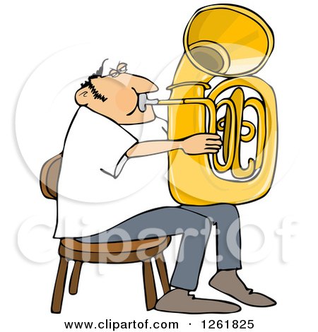 Clipart of a Chubby Caucasian Man Sitting and Playing a Tuba - Royalty Free Vector Illustration by djart