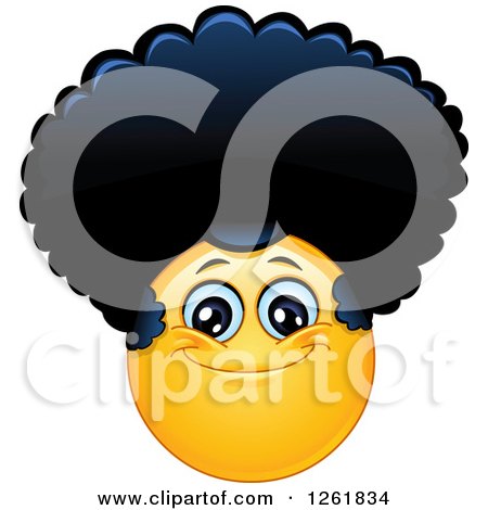 Clipart of a Happy Yellow Emoticon Smiley with an Afro - Royalty Free Vector Illustration by yayayoyo