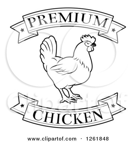 Clipart of Black and White Premium Chicken Food Banners and Hen - Royalty Free Vector Illustration by AtStockIllustration