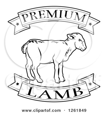 Clipart of Black and White Premium Lamb Food Banners and Sheep - Royalty Free Vector Illustration by AtStockIllustration