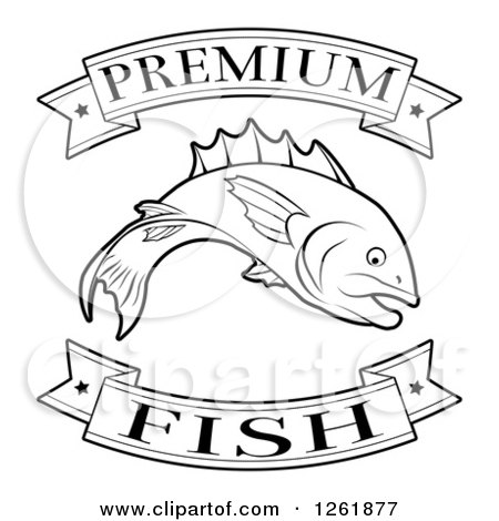 Clipart of Black and White Premium Fish Food Banners - Royalty Free Vector Illustration by AtStockIllustration