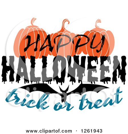 Clipart of a Happy Halloween Trick or Treat Design with a Bat and Jackolanterns - Royalty Free Vector Illustration by Vector Tradition SM