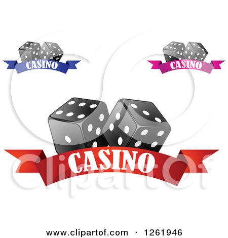 Clipart of Black and White Dice over Casino Banners - Royalty Free Vector Illustration by Vector Tradition SM