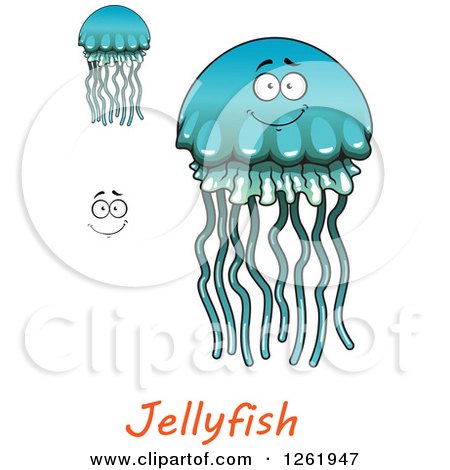 Clipart of Blue and Green Jellyfishes - Royalty Free Vector Illustration by Vector Tradition SM