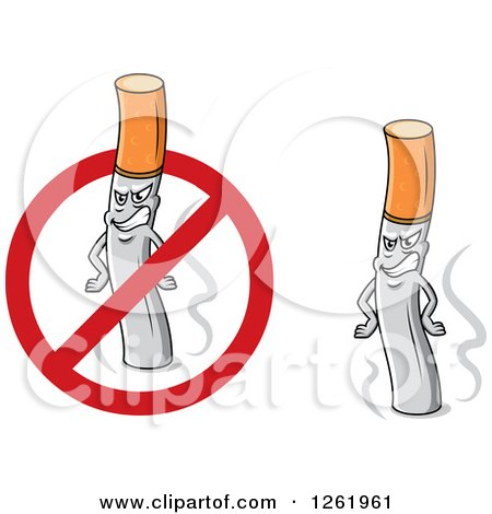 Clipart of Grinning Cigarettes and a Restricted Symbol - Royalty Free Vector Illustration by Vector Tradition SM