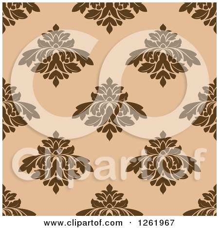 Clipart of a Seamless Background Pattern of Brown Damask Floral on Tan - Royalty Free Vector Illustration by Vector Tradition SM