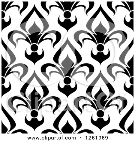 Clipart of a Seamless Background Pattern of Black Fleur De Lis on White - Royalty Free Vector Illustration by Vector Tradition SM