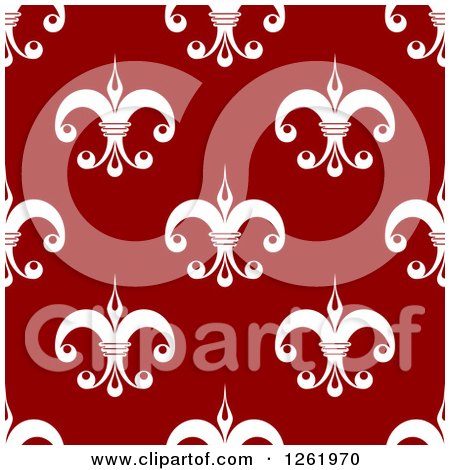 Clipart of a Seamless Background Pattern of White Fleur De Lis on Red - Royalty Free Vector Illustration by Vector Tradition SM