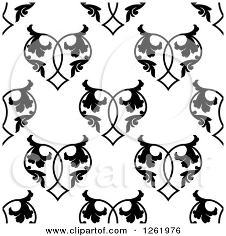 Clipart of a Seamless Background Pattern of Black and White Floral Hearts - Royalty Free Vector Illustration by Vector Tradition SM