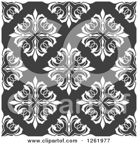 Clipart of a Seamless Background Pattern of Floral Diamonds on Gray - Royalty Free Vector Illustration by Vector Tradition SM