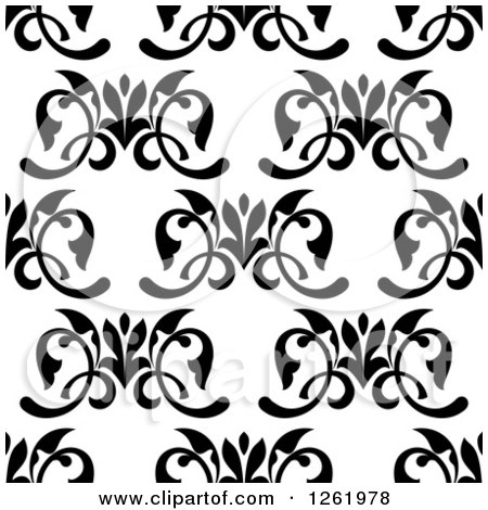 Clipart of a Seamless Background Pattern of Black and White Floral - Royalty Free Vector Illustration by Vector Tradition SM