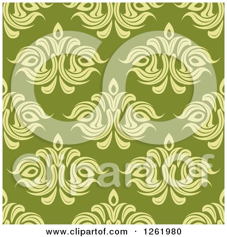 Clipart of a Seamless Background Pattern of Green Floral - Royalty Free Vector Illustration by Vector Tradition SM
