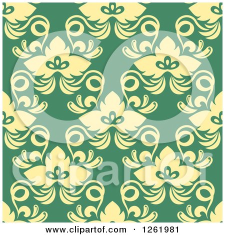 Clipart of a Seamless Background Pattern of Yellow Floral on Green - Royalty Free Vector Illustration by Vector Tradition SM