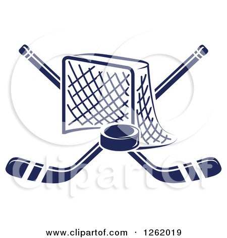 Clipart of a Hockey Goal Net with Crossed Sticks and a Puck - Royalty Free Vector Illustration by Vector Tradition SM