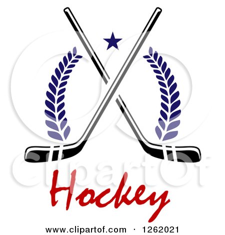 Clipart of a Star over Crossed Hockey Sticks, Laurels and Text - Royalty Free Vector Illustration by Vector Tradition SM