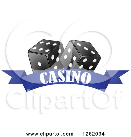 Clipart of Black and White Dice over a Blue Casino Banner - Royalty Free Vector Illustration by Vector Tradition SM