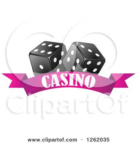 Clipart of Black and White Dice over a Pink Casino Banner - Royalty Free Vector Illustration by Vector Tradition SM