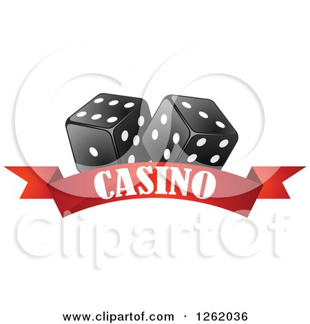 Clipart of Black and White Dice over a Red Casino Banner - Royalty Free Vector Illustration by Vector Tradition SM