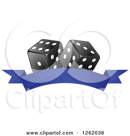 Clipart of Black and White Casino Dice over a Blank Blue Banner - Royalty Free Vector Illustration by Vector Tradition SM