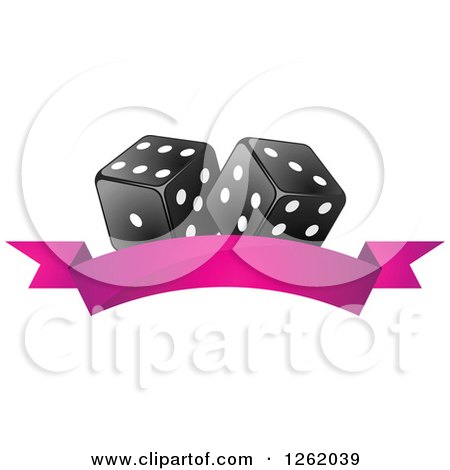 Clipart of Black and White Casino Dice over a Blank Pink Banner - Royalty Free Vector Illustration by Vector Tradition SM