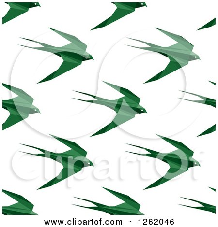 Clipart of a Seamless Background Pattern of Green Origami Birds - Royalty Free Vector Illustration by Vector Tradition SM