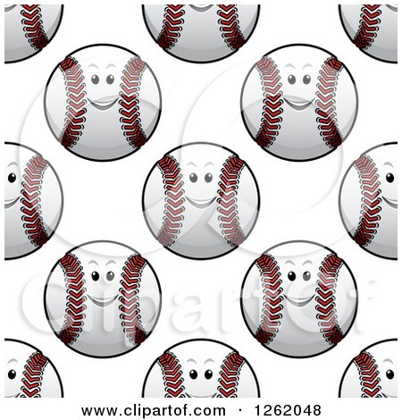 Clipart of a Seamless Background Pattern of Happy Baseballs - Royalty Free Vector Illustration by Vector Tradition SM