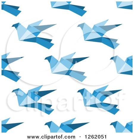 Clipart of a Seamless Background Pattern of Blue Origami Birds - Royalty Free Vector Illustration by Vector Tradition SM