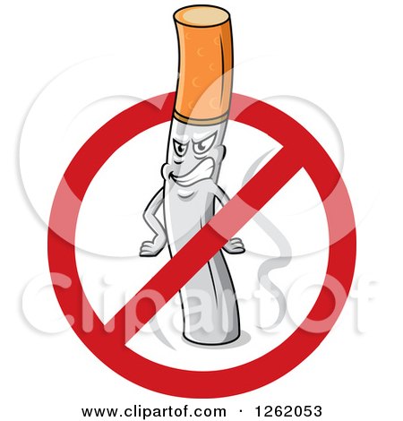 Clipart of a Grinning Cigarette in a Restricted Symbol - Royalty Free Vector Illustration by Vector Tradition SM
