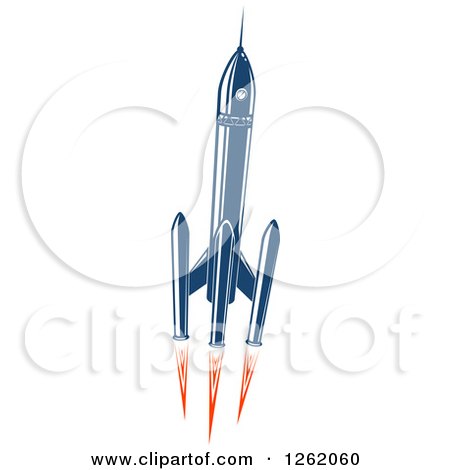 Clipart of a Blue Rocket with Flames - Royalty Free Vector Illustration by Vector Tradition SM