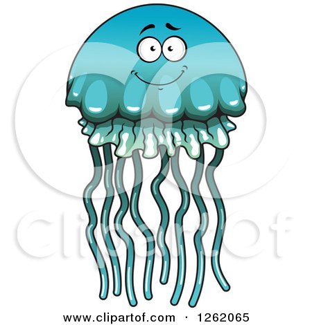 Clipart of a Blue and Green Jellyfish Character - Royalty Free Vector Illustration by Vector Tradition SM
