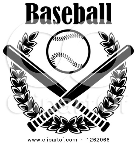 Clipart of a Black and White Baseball and Text over Crossed Bats and a Laurel Wreath - Royalty Free Vector Illustration by Vector Tradition SM