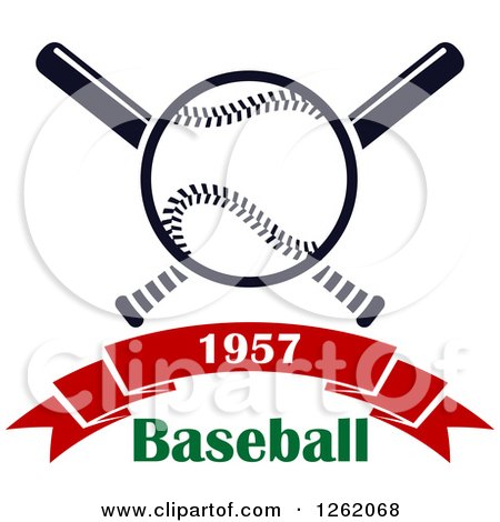 Clipart of a Baseball over Crossed Bats and a Red Banner with Text - Royalty Free Vector Illustration by Vector Tradition SM