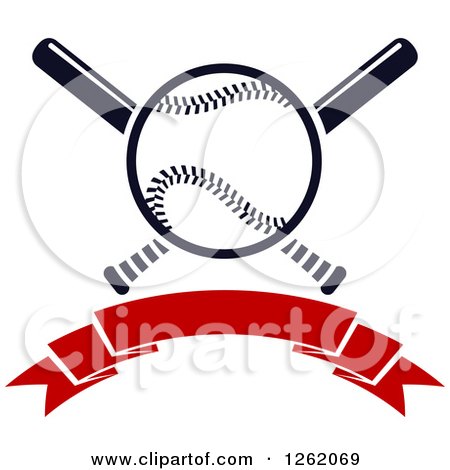 Clipart of a Baseball over Crossed Bats and a Blank Red Banner - Royalty Free Vector Illustration by Vector Tradition SM