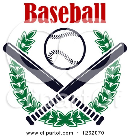 Clipart of a Baseball and Text over Crossed Bats and a Green Laurel Wreath - Royalty Free Vector Illustration by Vector Tradition SM