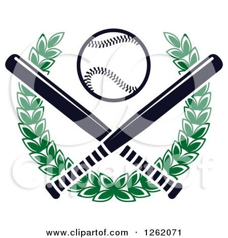 Clipart of a Baseball over Crossed Bats and a Green Laurel Wreath - Royalty Free Vector Illustration by Vector Tradition SM