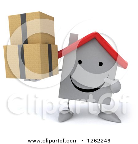 Clipart of a 3d Happy White House Character Holding Boxes - Royalty Free Illustration by Julos