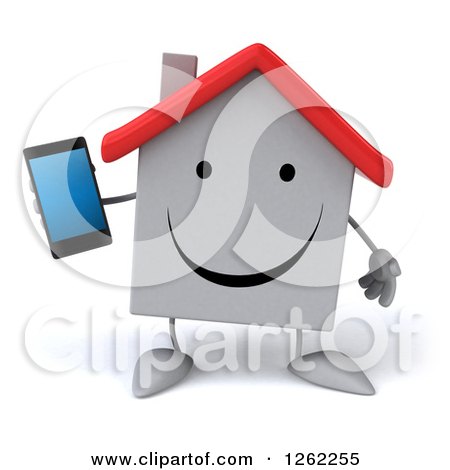 Clipart of a 3d White House Character Holding a Cell Phone - Royalty Free Illustration by Julos