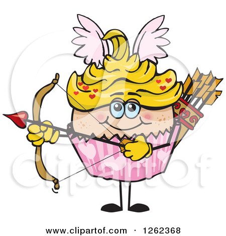 Clipart of a Cupid Valentines Day Holiday Cupcake Holding a Bow - Royalty Free Vector Illustration by Dennis Holmes Designs