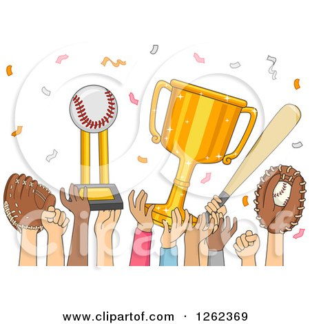 Clipart of Hands of Baseball Team Players Celebrating Victory - Royalty Free Vector Illustration by BNP Design Studio