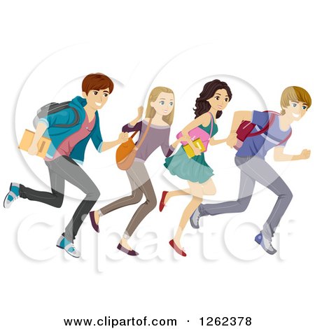 Clipart of a Group of High School Students Running - Royalty Free Vector Illustration by BNP Design Studio