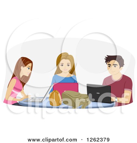 Clipart of High School Students Using Laptops - Royalty Free Vector Illustration by BNP Design Studio