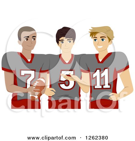 Clipart of Three High School Football Players - Royalty Free Vector Illustration by BNP Design Studio