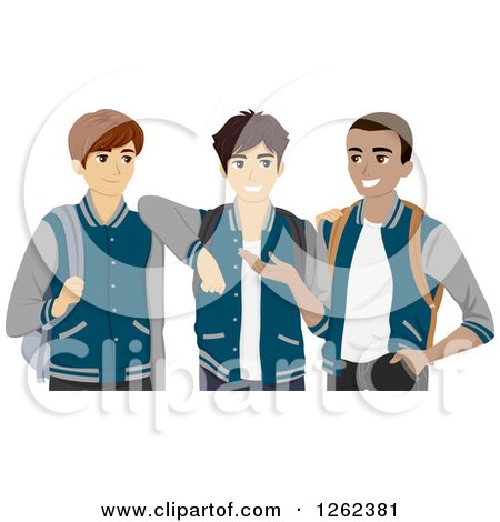 Clipart of Three High School Students in Their Varsity Jackets - Royalty Free Vector Illustration by BNP Design Studio
