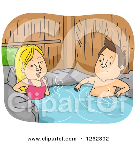 Clipart of a Relaxed White Couple in a Hot Spring Spa - Royalty Free Vector Illustration by BNP Design Studio