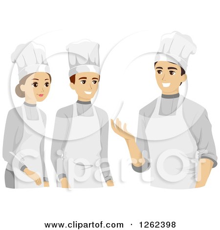 Clipart of Young Culinary Arts Students and an Instructor - Royalty Free Vector Illustration by BNP Design Studio