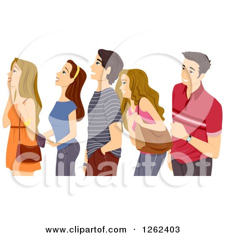 Clipart of a Group of Excited Teenagers Watching - Royalty Free Vector Illustration by BNP Design Studio