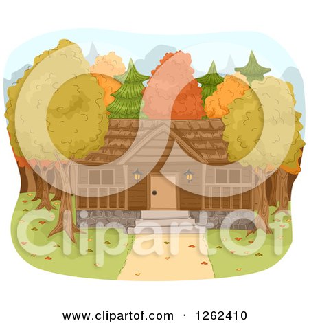 Clipart of a Forest Cabin in Autumn - Royalty Free Vector Illustration by BNP Design Studio