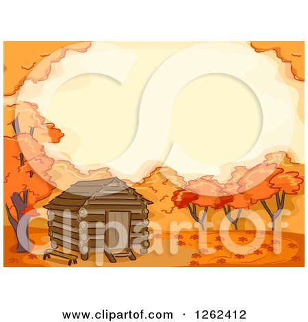 Clipart of a Log Cabin and Autumn Tree Background - Royalty Free Vector Illustration by BNP Design Studio
