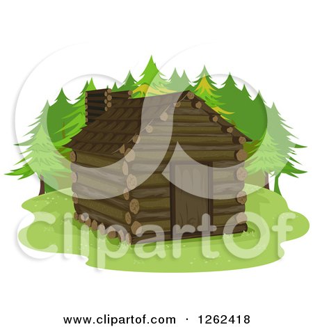 Clipart of a Log Cabin in the Woods - Royalty Free Vector Illustration by BNP Design Studio